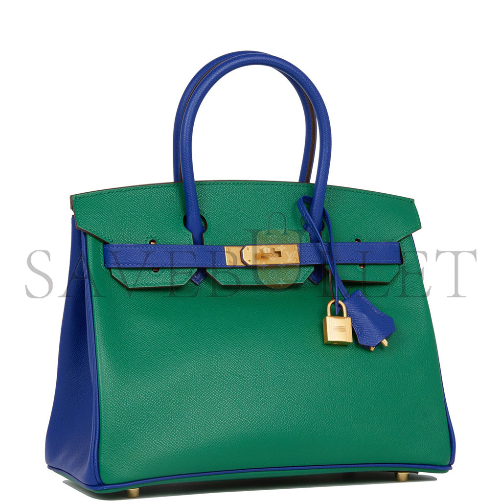 H**mes birkin 35 epsom malachite green and aqua blue bag h028368ck6z (25*20*13cm)